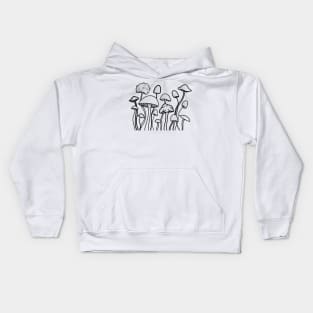 Mushrooms line art Kids Hoodie